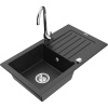 Mexen Pablo, 1-komorový granitový drez s odkvapkávačom 75x44 cm a kuchynskou batériou Telma, čierna-strieborná, 6510-73-670200-00