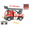 R/C auto hasičské s rebríkom 13cm 1:64 plná funkcia na batérie so svetlom 27MHz v krabičke