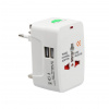 DeTech Univerzálny cestovný adaptér - 2xUSB, 1xUSB-C, 1.0A, EU/US/UK/AU, 220V, Biela