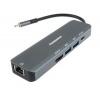 PREMIUMCORD Adaptér USB-C na Gigabit 10/100/1000Mbps + 1x HDMI, 2x USB3.2, 1x PD 100W konektor, Šedá ku31dock19