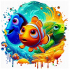 TLAČ CUKROWY Hmotnosť Jedlý obrázok na tortu RYBKA NEMO DORY + MENO POSTAVY 50
