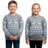 Button & Yarn Detský vianočný sveter sivý s nórskym vzorom – zimný svetrík so sobmi a vločkami pre chlapcov a dievčatá Veľkosť: 140/146 (11r.-12r.)