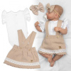 Baby Nellys 3D súprava LADY, bavlna, body kr. rukáv, suknička s láclom, čelenka, béžová/biela, 62, 62 (2-3m)