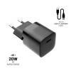 FIXED Mini sieťová nabíjačka s výstupom USB-C a káblom USB-C/Lightning, podpora PD, 1 meter, MFI, 20 W, čierna