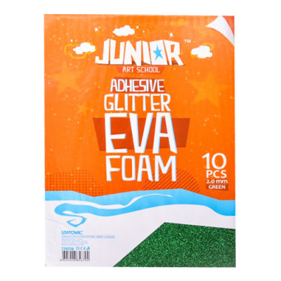 JUNIOR-ST Dekoračná pena A4 EVA Glitter zelená samolepiaca 2.0 mm, sada 10 ks