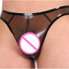 Pánska latexová tangá XL Čierna Transparentná