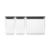 Brabantia Sada plastových dóz Brabantia SQUARE-2x1, 6l/1x3, 5l SET/3ks tmavo šedé