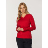 Dámsky červený sveter s výstrihom do V 17654