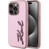 Karl Lagerfeld Wrinkled PU Signature Logo Zadní Kryt pro iPhone 15 Pro Pink KLHCP15LPFMFBKMP