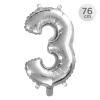 JUNIOR Balón narodeninový 76 cm - číslo 3, strieborný