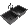 Mexen Mario dvojkomorový žulový drez s kuchynskou batériou Carla, čierny bodkovaný - 6504-76-670700-70-B
