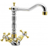 Sapho ANTEA stojánkova umývadlová batéria s retro hubicou s výpusťou, chróm/zlato 3372