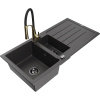 Mexen Andres, 1,5-komorový granitový drez 1000x500x200 mm a drezová batéria Aster, čierna škvrnitá, 6515-76-73450-57-B