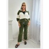 Włoski Rebrovaná velúrová súprava mikina + nohavice khaki