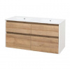 Mereo Opto - Skrinka s dvojumývadlom, 121x60x46 cm, 4 zásuvky, biela/dub CN933