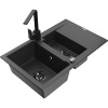 Mexen Gaspar granitový drez s 1,5 komorou s odkvapkávačom a kuchynskou batériou Rita, čierny s fŕkancami
