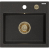 Mexen Milo, granitový drez 435x410x171 mm, 1-komorový, čierna-zlatá metalíza so zlatým sifónom, 6505441000-75-G