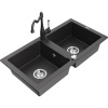 Mexen Mario žulový drez s 2 komorami a kuchynskou batériou Carla, čierny škvrnitý - 6504-76-670700-76