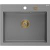 Mexen Elix, 1-komorový granitový drez 600 x 500 mm, sivý, zlatý sifón - 6525601005-71-G