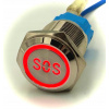 Stlačovacie tlačidlo SOS volanie pomoc podsvietené 16 mm Červená LED 12V bi