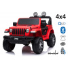 Elektrické autíčko JEEP Wrangler, Jednomiestne, červené, Koženkové sedadlá, Rádio s Bluetooth prehrávačom, SD/USB vstup, Pohon 4x4, 12V10Ah Batéria, EVA kolesá, Odpružená náprava, 2,4 GHz Dialkové Ovl