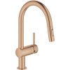 GROHE Minta páková drezová batéria s vyťažiteľnou sprškou s prepínaním, 2jet, výška výtoku 185 mm, kartáčovaný Warm Sunset, 32321DL2
