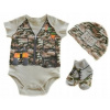 Detský komplet - Baby Settouch 62 Brown, Black, Ecru, Grey, Multi -Colored, Green 3 PCS. (Body s krátkym rukávom, maskáčová čiapka a ponožky 62)