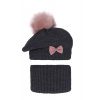 Fashionkids Dievčenský zimný set baretka a nákrčník s brmbolcom AMORA Farba: Atrancítová, Veľkosť: 48-50