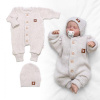 Baby Nellys Rastúci pletený overálok + čiapočka Star, béžový melírok, veľ. 68/74, 68/74 (6-9m)
