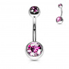 Titánový piercing do pupku s farebnými zirkónmi Merey Farba: ružová, Velikost koncovky: 5 & 8 mm, Délka / Průměr: 8 mm