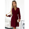 Numoco 313-15 Elegantné plisované šaty s výstrihom a dlhým rukávom ISABELLE - bordové Veľkosť: S