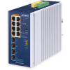 Planet IGS-4215-8UP4X priemyselný L2 switch, 8x1Gb, 4x10Gb SFP+, 8x PoE 802.3bt 240W, -40 ~ 75 ° C, dual 48-54VDC, IP30, fanless