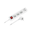 Rebel Predlžovací kábel 3 x zásuvka + 2 x USB + vypínač, 3 m, biely