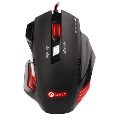 Herná myš C-TECH Akantha (GM-01R), casual gaming, herná, červené podsvietenie, 2400DPI, USB