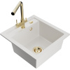 Mexen Vito, 1-komorový granitový drez 520x490x210 mm, zlatá batéria Duero, biela, 6503-20-671600-50