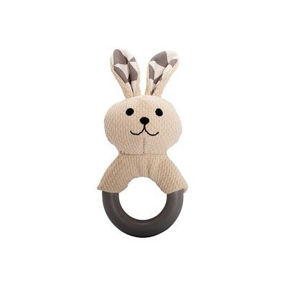 Kousátko králík s TPR kroužkem, se zvukem, 21 cm, krémová/šedá, HipHop