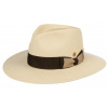Luxusný panamský klobúk Fedora s hnedobéžovou stuhou - Mayser Nizza - ručne pletený Veľkosť: 56 cm