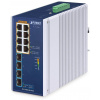 Planet IGS-1000-8UP4X priemyselný L2 switch, 8x1Gb, 4x10Gb SFP+, 8x PoE 802.3bt 240W, -40 ~ 75 ° C, dual 48-54VDC, IP30, fanless