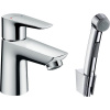 HANSGROHE Talis E páková umývadlová batéria s bidetovou sprškou a sprchovou hadicou 160 cm, s odtokovou súpravou Push-Open, výška výtoku 71 mm, chróm, 71729000