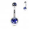 Titánový piercing do pupku s farebnými zirkónmi Merey Farba: tmavo modrá, Velikost koncovky: 5 & 8 mm, Délka / Průměr: 8 mm