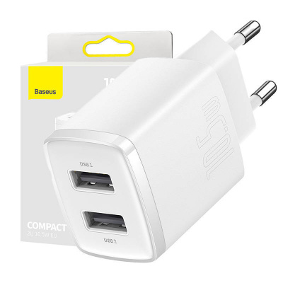 Baseus Kompaktná rýchlonabíjačka, 2x USB, 10,5 W (biela) CCXJ010202