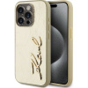 Karl Lagerfeld Wrinkled PU Signature Logo Zadní Kryt pro iPhone 15 Pro Gold KLHCP15LPFMFBKMD