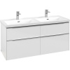 VILLEROY & BOCH Subway 3.0 závesná skrinka pod dvojumývadlo, 4 zásuvky, s LED osvetlením, 1272 x 478 x 429 mm, Brilliant White, C568L0VE