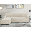 Strečový elastický plyšový poťah na trojmiestnu rohovú pohovku BestBerg / ľavý / krémový