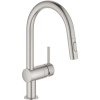 GROHE Minta páková drezová batéria s vyťažiteľnou sprškou s prepínaním, 2jet, výška výtoku 185 mm, Supersteel, 32321DC2