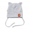 Baby Nellys Bavlnená dvojvrstvová čiapka s uškami na zaväzovanie FOX sivý melír