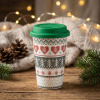 Porcelánový vianočný hrnček so silikónovým viečkom ALTOM DESIGN SCANDI 390 ml zelený