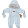 Zimná prešívaná kombinéza s kožušinou a kapucňou + rukavičky - modrá, veľ. 74 62 (2-3m)