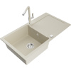 Mexen Leo, 1-komorový granitový drez 900x500x190 mm a drezová batéria Flora, béžová, 6501-69-670401-09