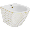 Mexen Lena, závesný bidet 480x370x325 mm, biela - zlatý vzor, 35224809